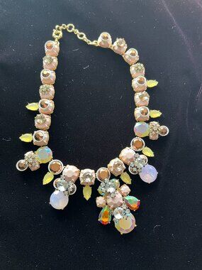JCrew Pink Brulée Statement Necklace Pastel Multicolor Crystal Cotton Candy